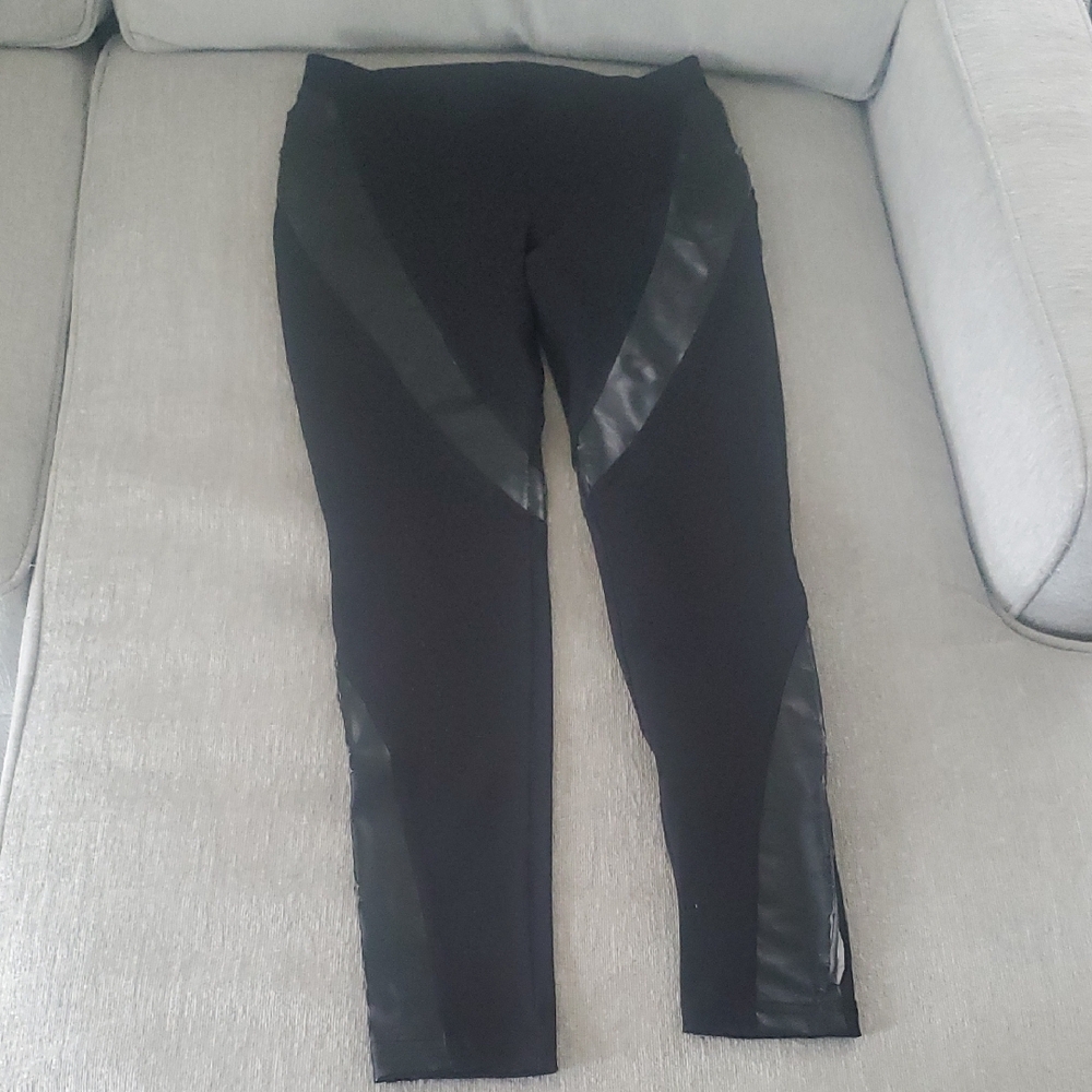 Bebe Black Leggings With Faux Leather Design